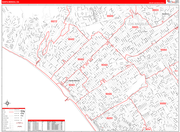 Santa Monica Map Red Line Style